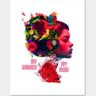 My Garden, My Mind - Floral Girl Head Illustration Posters and Art